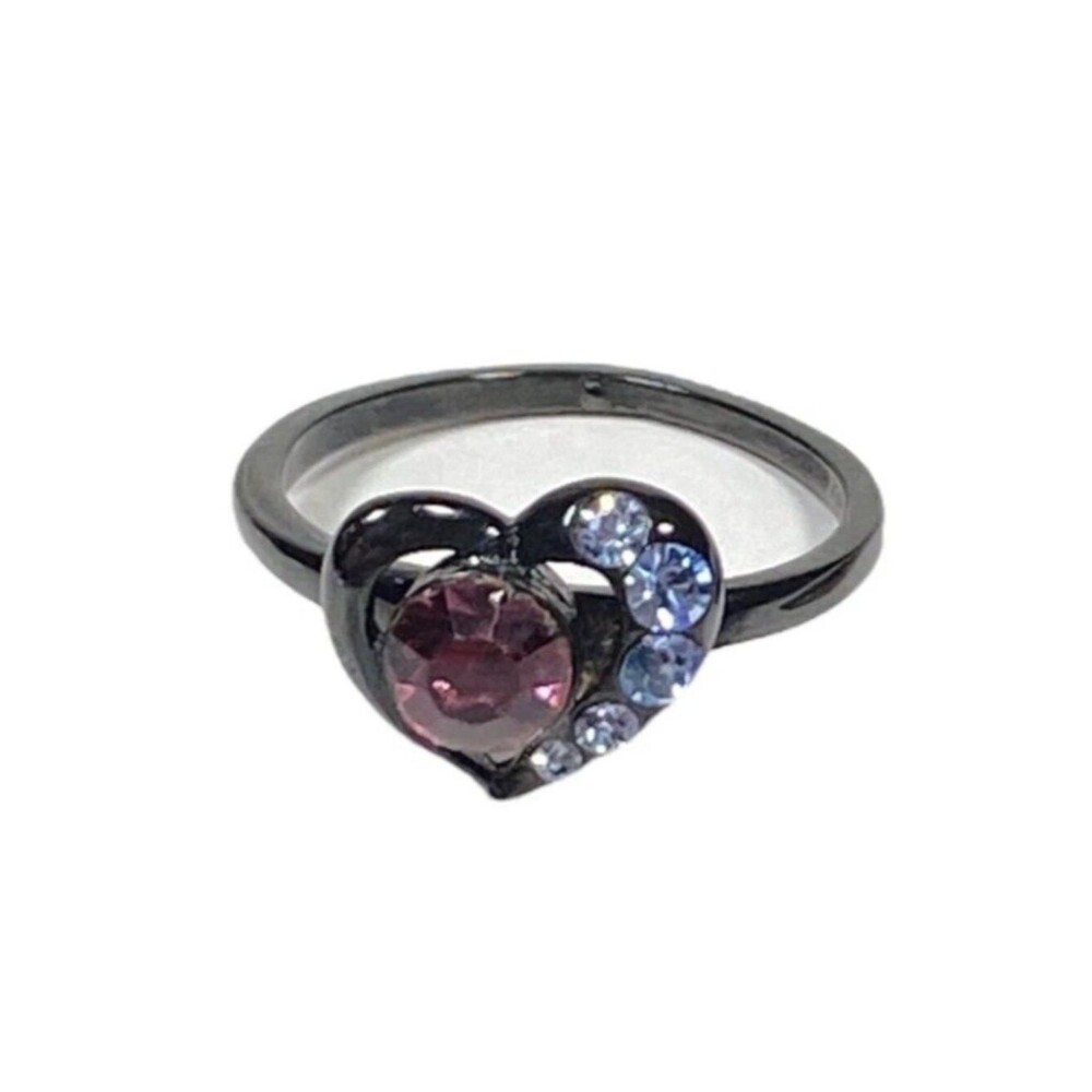 Black Heart Cocktail Ring 6 Purple Rhinestone Blue Crystal Enchanted Whimsygoth
